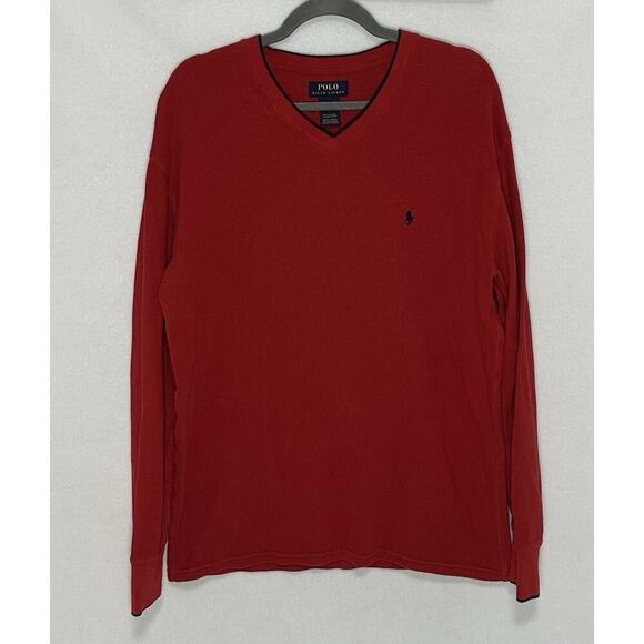 Polo Ralph Lauren Thermal Shirt 2XL Red V Neck Long Sleeve Pony Mens New EUC - Picture 1 of 8